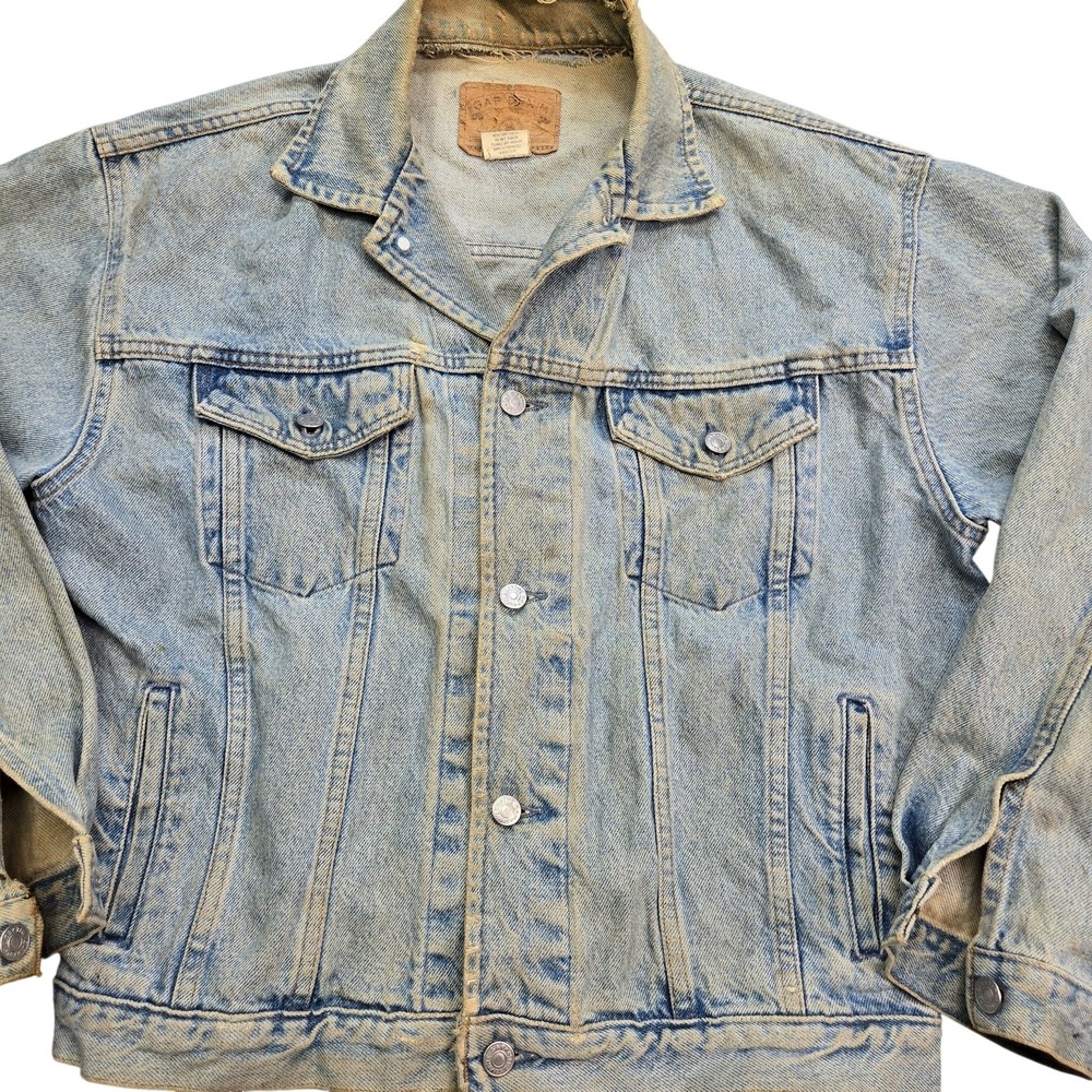 Vintage Gap Jacket Mens M Blue Denim Bomber Collared Pockets Made In USA